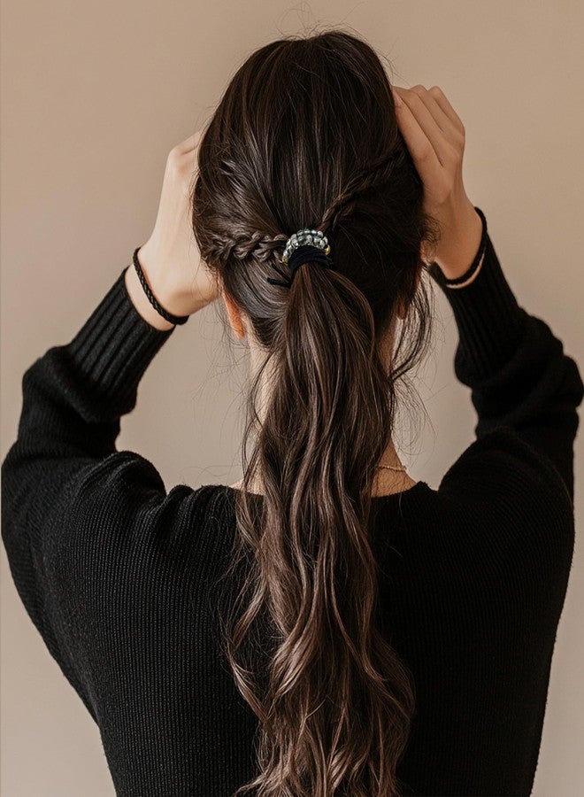 UDeBe Elegant Elastic Hair Ties with Sparkling Crystal Beads – 10-Piece Boho Neutral Set, Durable Ponytail Holders for Women - Image 3